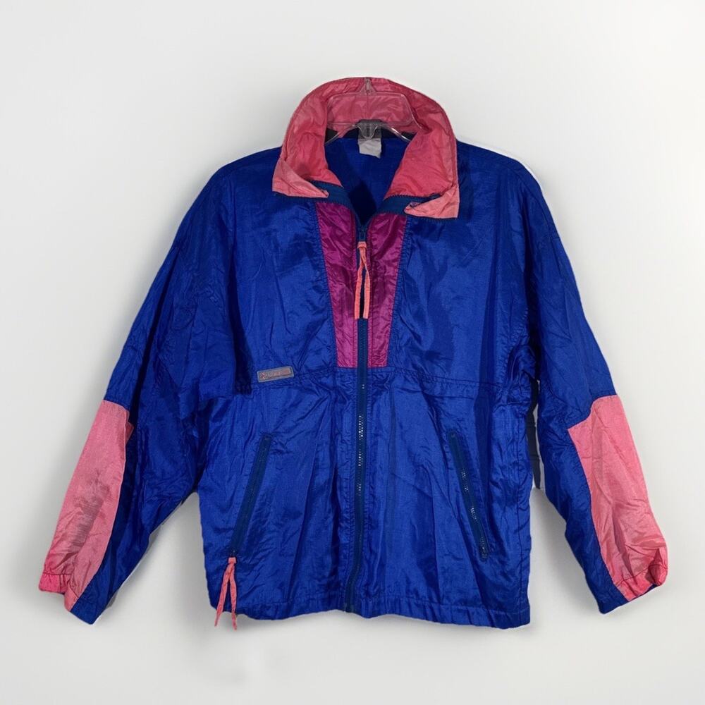 Vintage 90s Columbia Windbreaker Jacket Colorblock Blue Pink Full Zip Size=READ